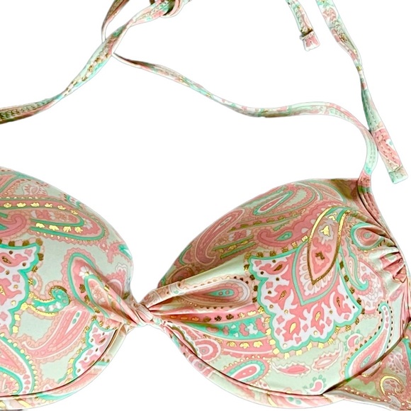Forever 21 Bikini top Pink turquoise teal pastel paisley Molded Cups 26" - Picture 7 of 7